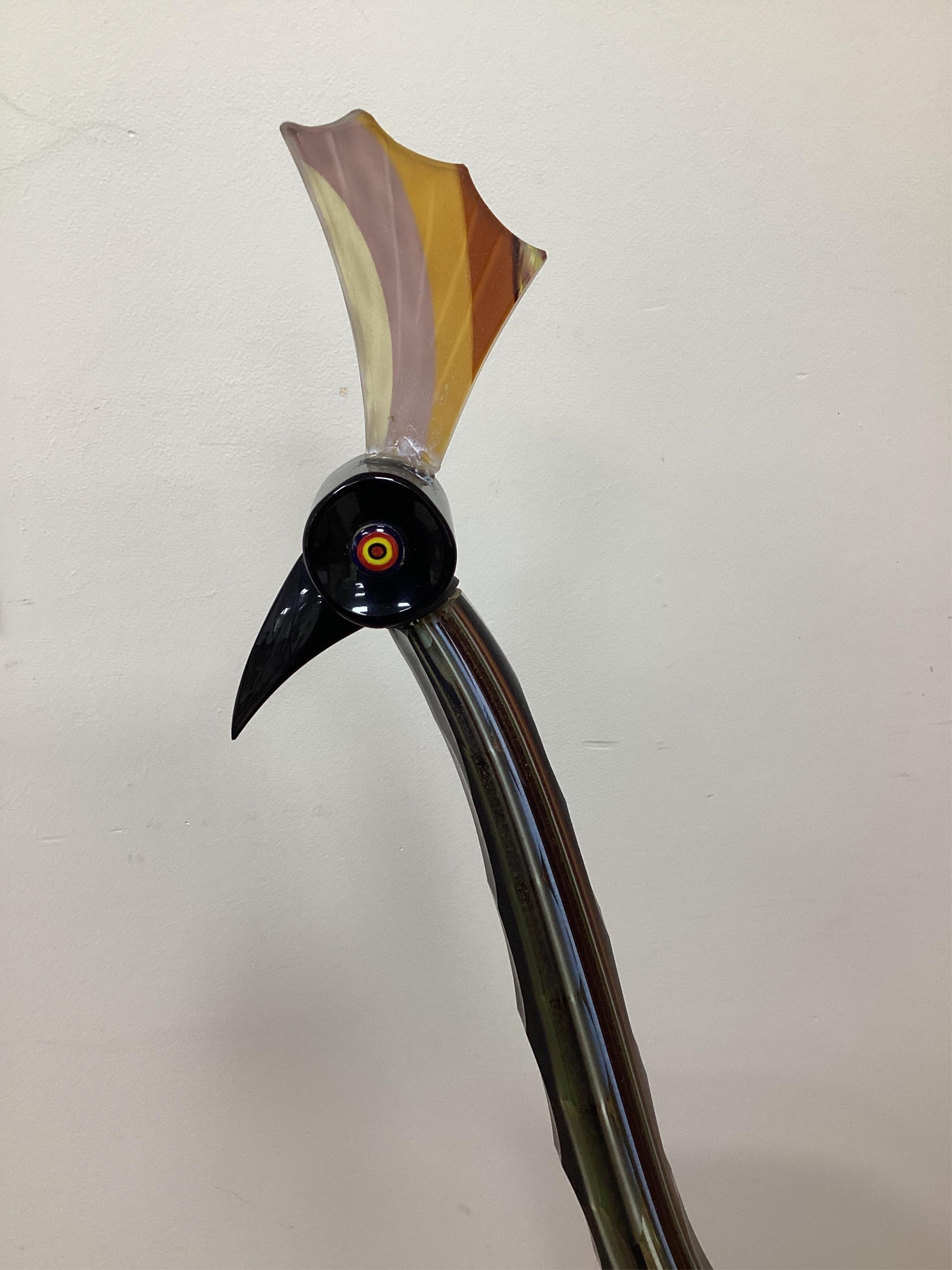 A large Murano glass model of an emu on stand, 97cm in length
